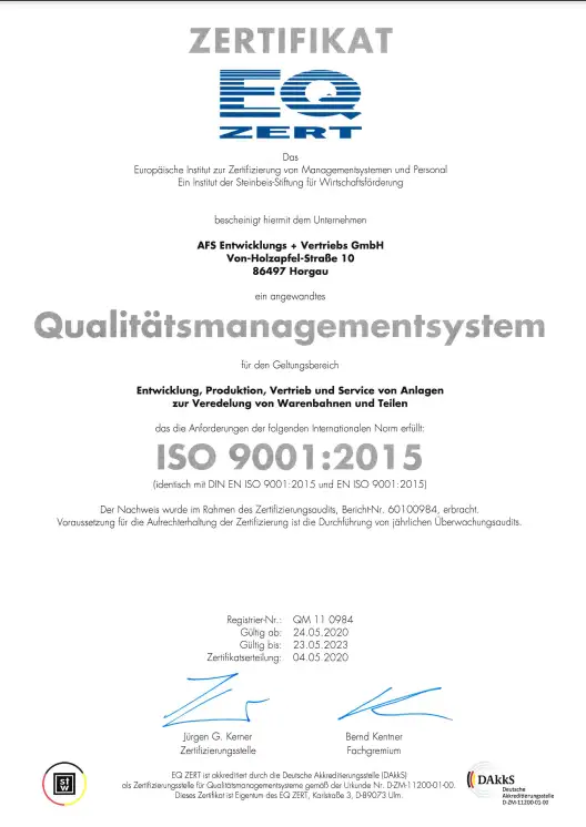 AFS ISO Zertifikat