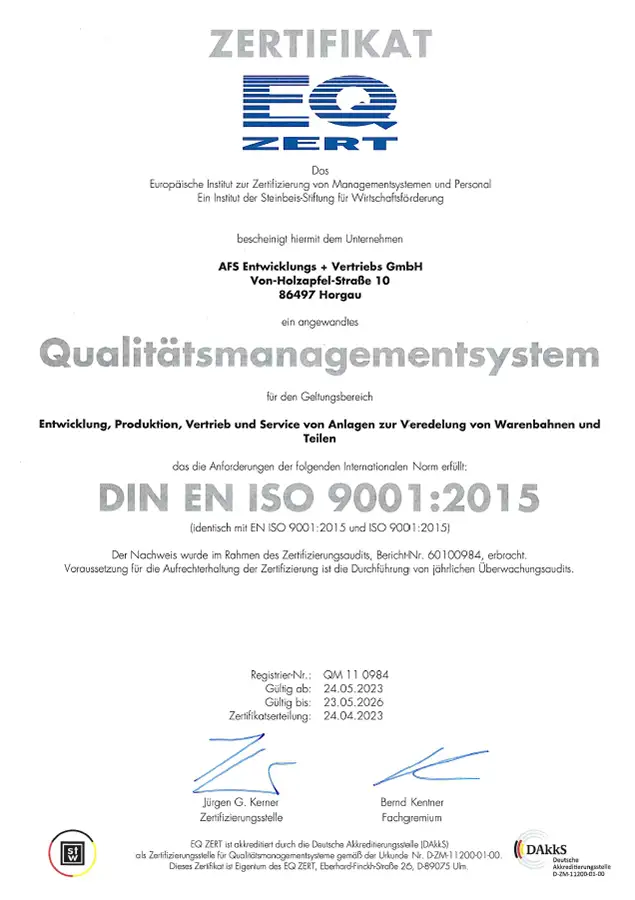 AFS ISO Zertifikat 2023